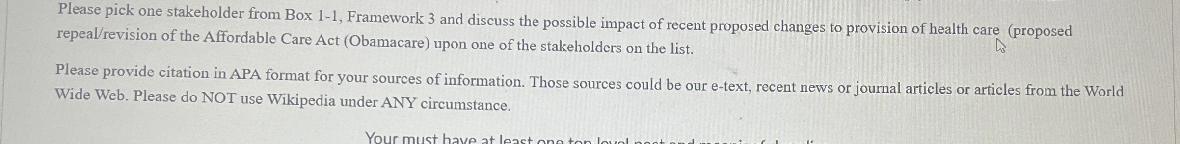  Please pick one stakeholder from Box 1-1, Framework 3 and discuss