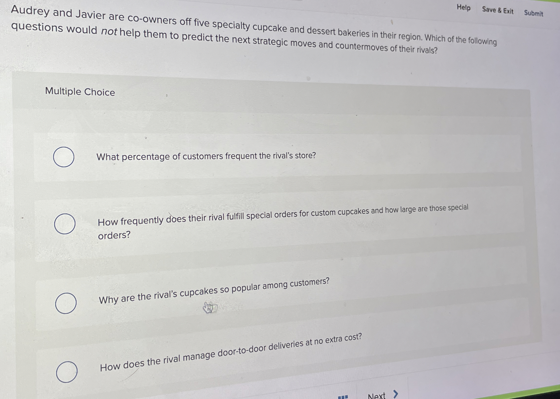  Help Save & Exit Submit Audrey and Javier are co-owners off