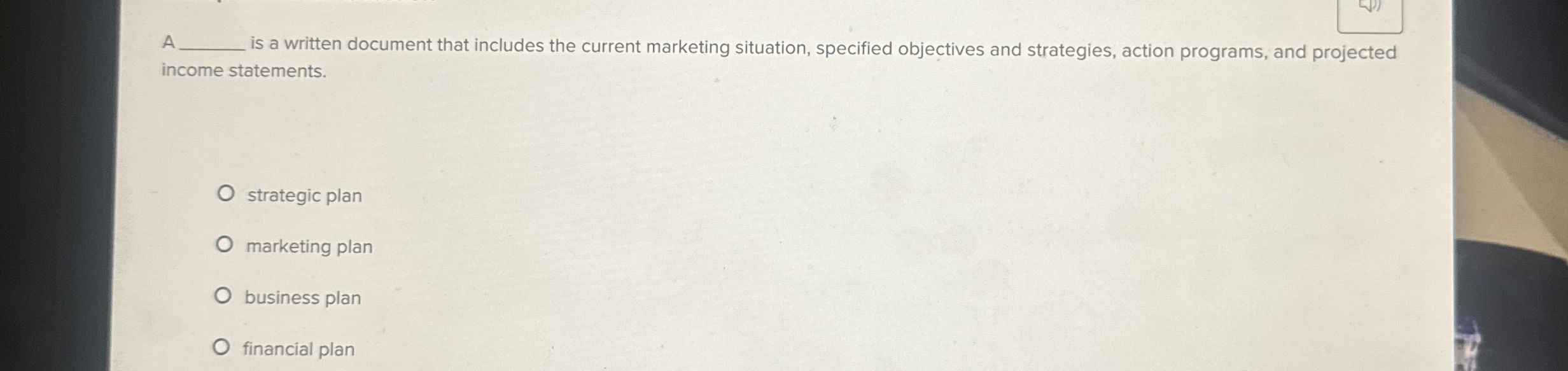  A is a written document that includes the current marketing situation,