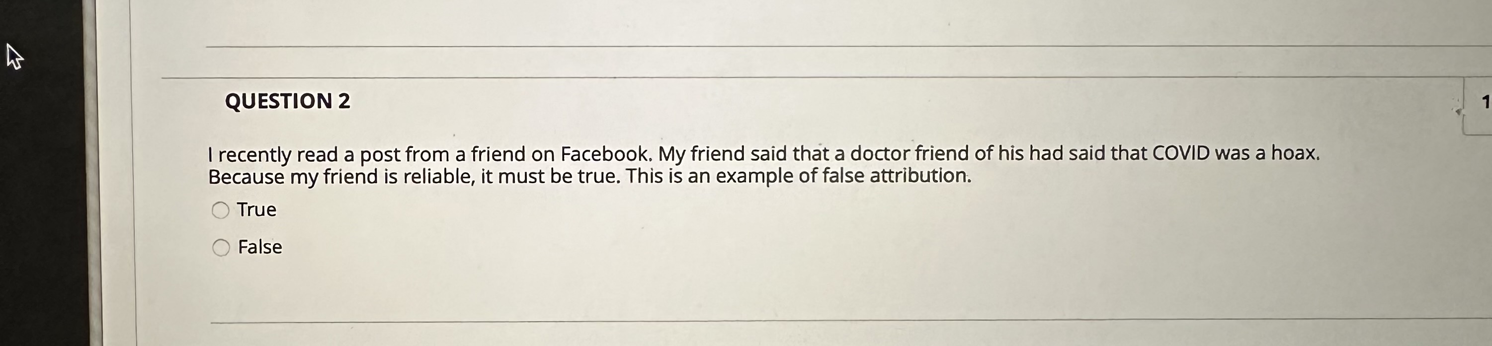  QUESTION 2 I recently read a post from a friend on