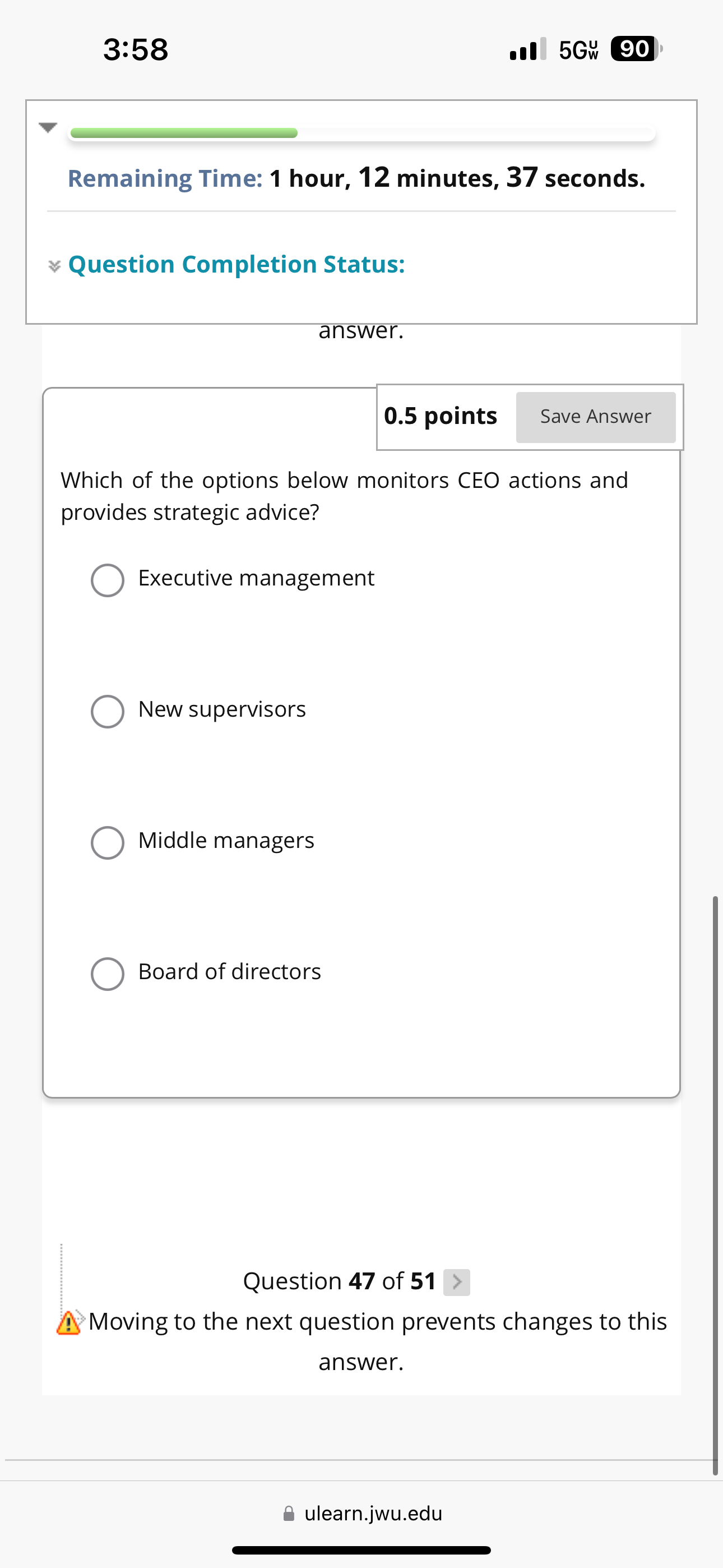  3:58 5Gwu 90 Remaining Time: 1 hour, 12 minutes, 37 seconds.