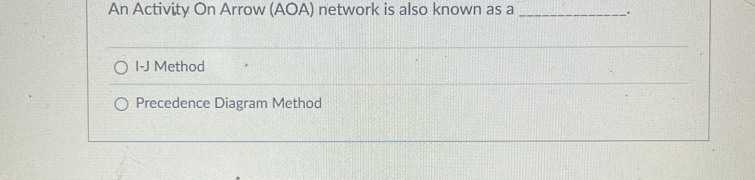  An Activity On Arrow (AOA) network is also known as a