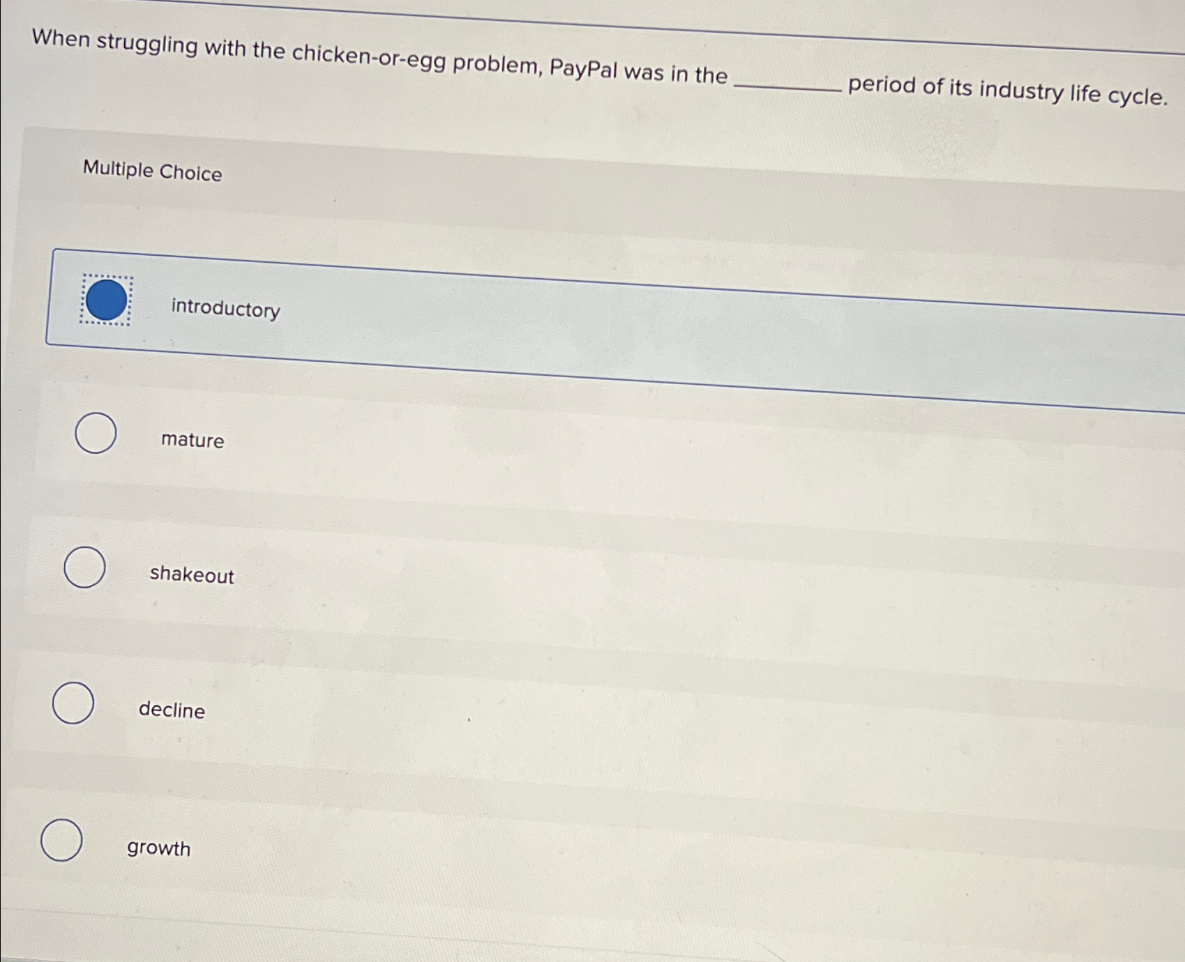  When struggling with the chicken-or-egg problem, PayPal was in the period