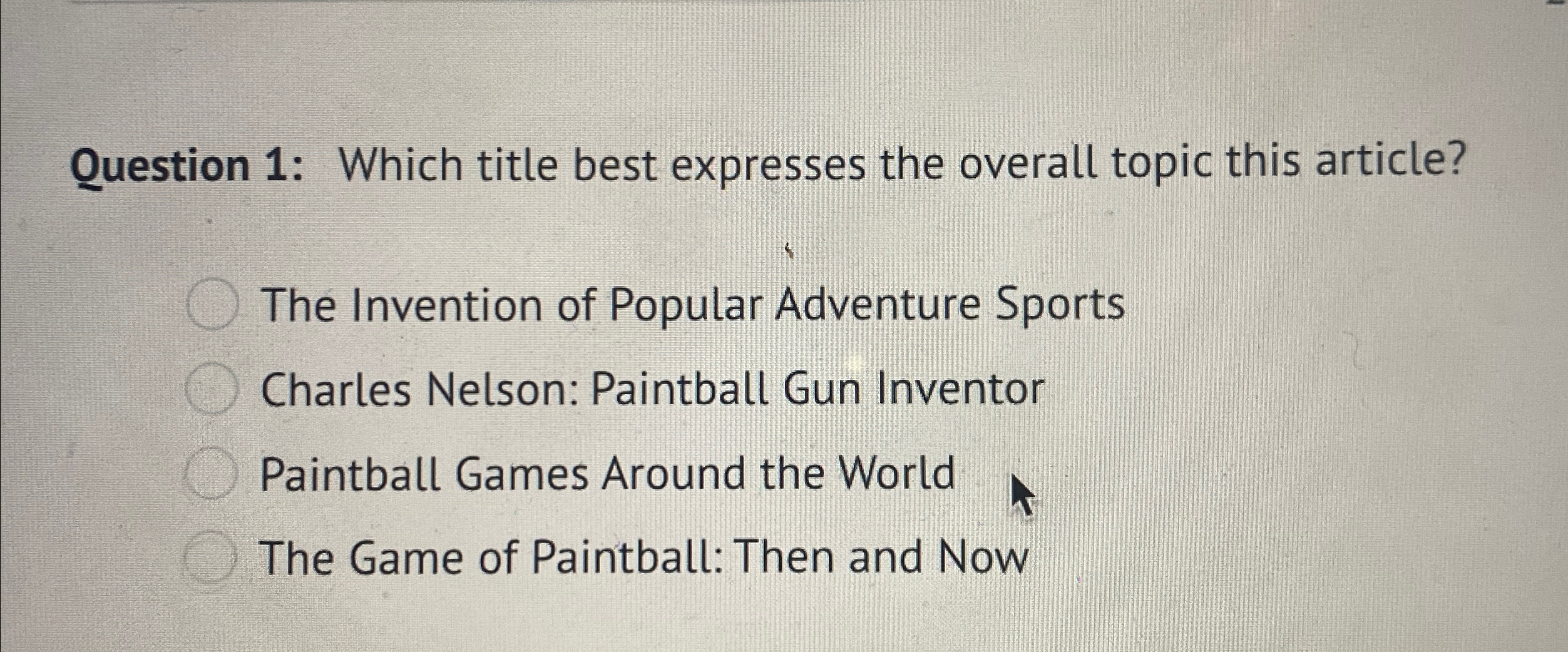  Question 1: Which title best expresses the overall topic this article?