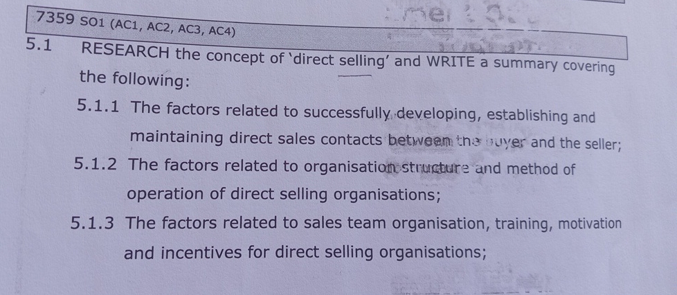  7359 SO1(AC1, AC2, AC3, AC4) 5.1 RESEARCH the concept of 'direct