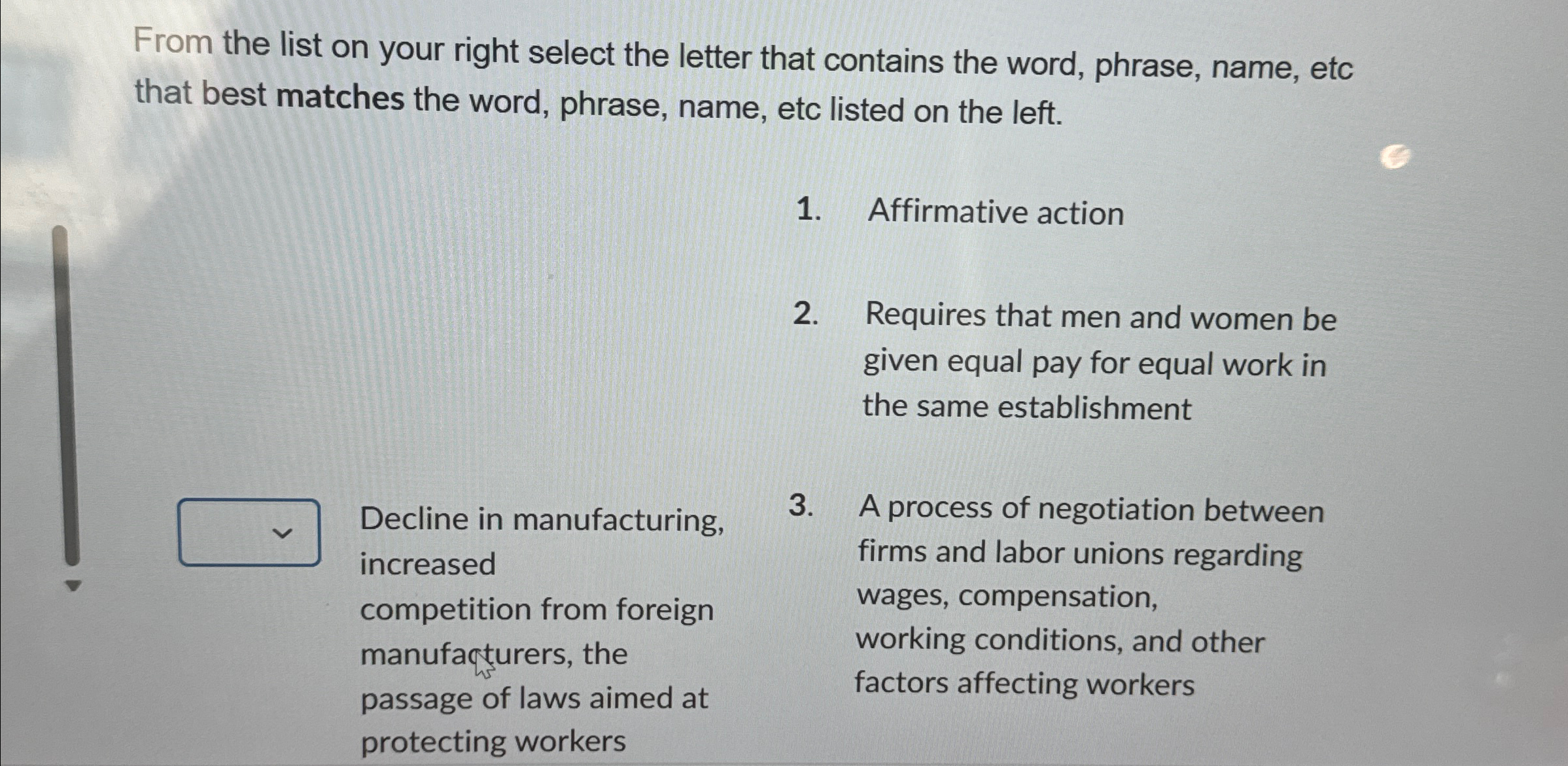  From the list on your right select the letter that contains