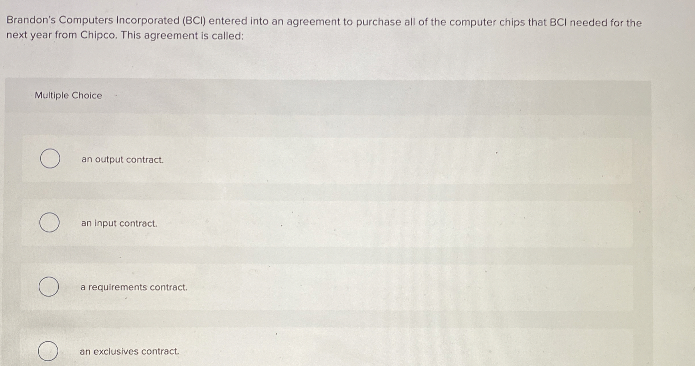  Brandon's Computers Incorporated (BCI) entered into an agreement to purchase all