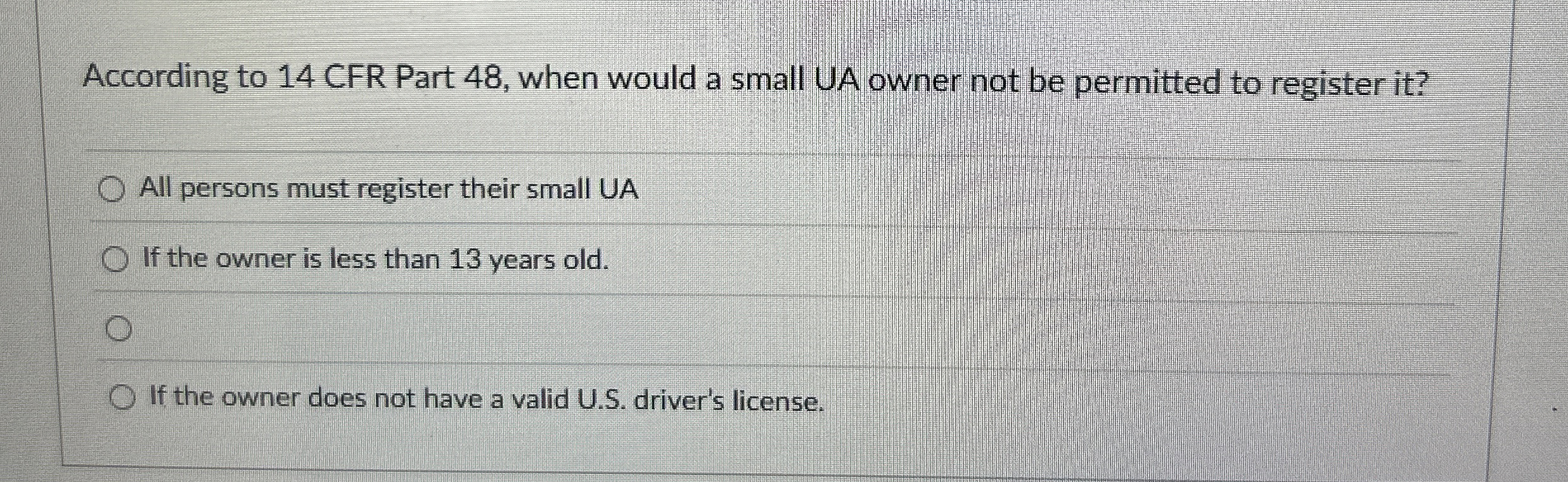  According to 14 CFR Part 48, when would a small UA