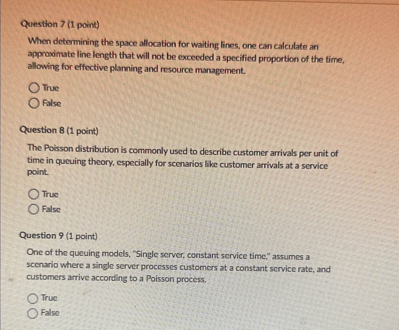  Question 7(1 point) When determining the space allocation for waiting lines,