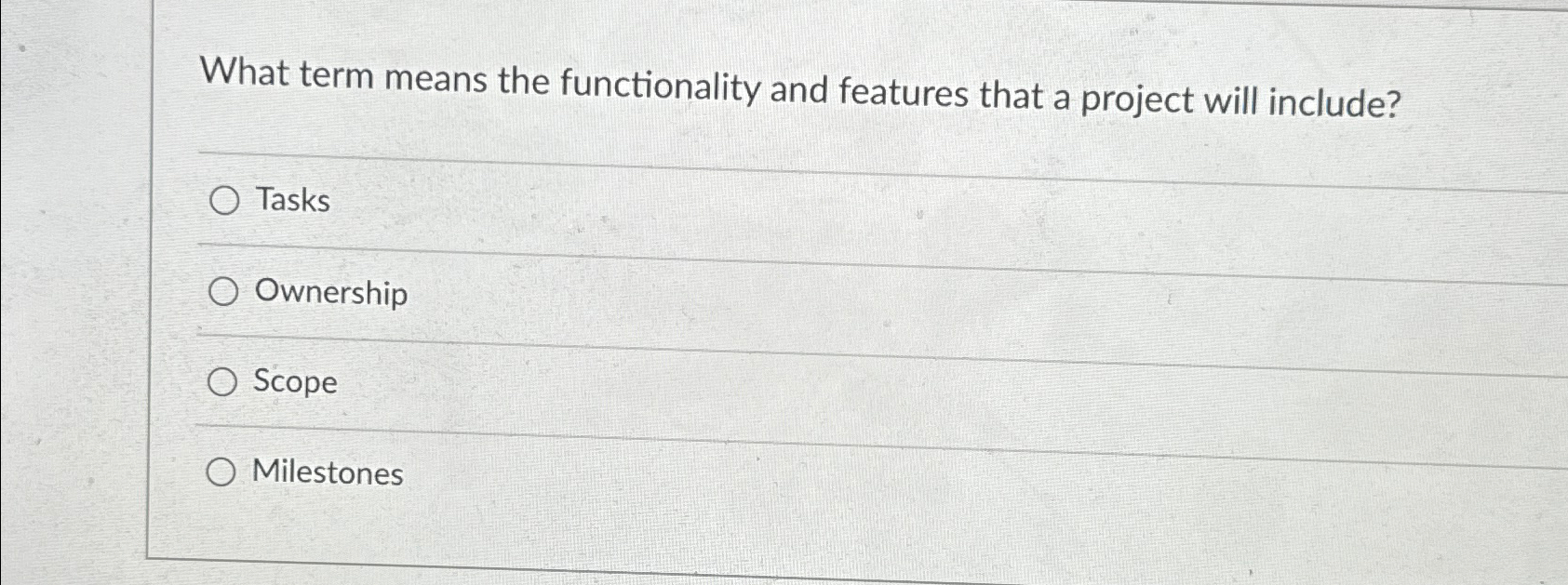  What term means the functionality and features that a project will