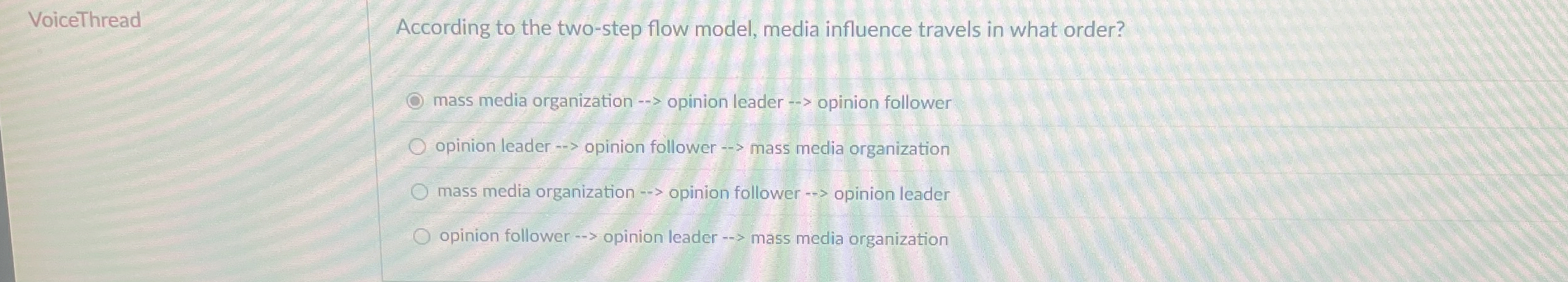  According to the two-step flow model, media influence travels in what