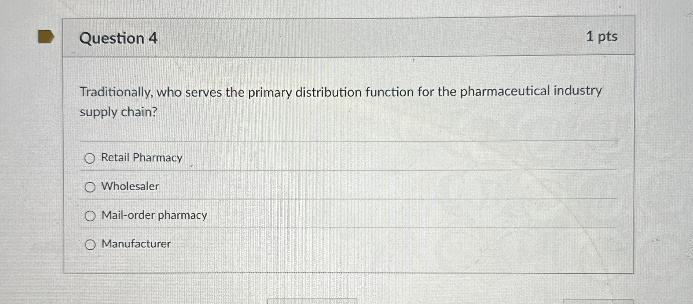  Question 4 1 pts Traditionally, who serves the primary distribution function