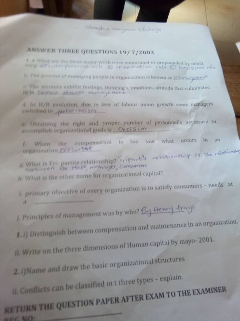  ANSWEH THREE QUESTIONS 19/7/2003 A What ark lin thre major work