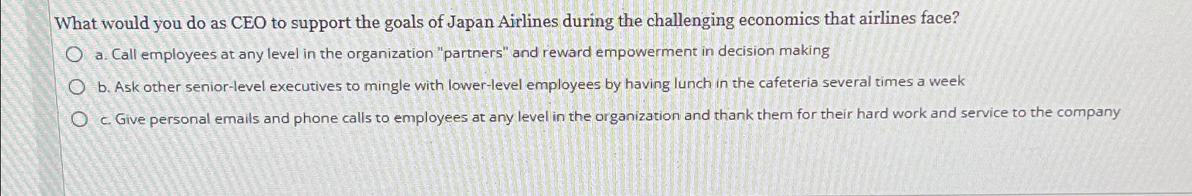 What would you do as CEO to support the goals of