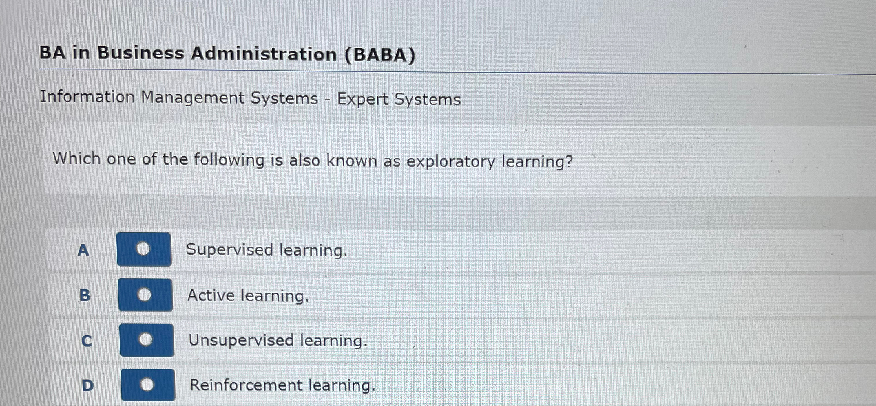  BA in Business Administration (BABA) Information Management Systems - Expert Systems