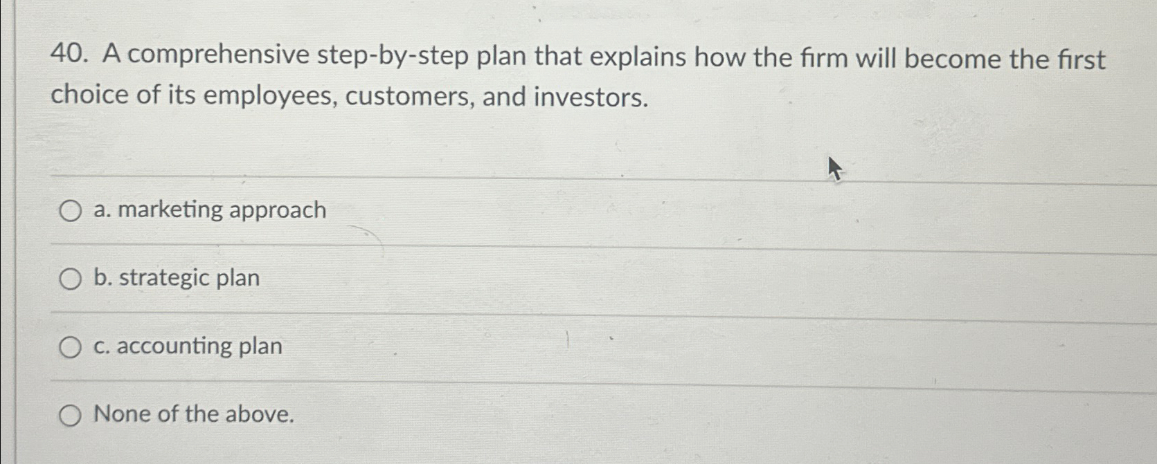  A comprehensive step-by-step plan that explains how the firm will become