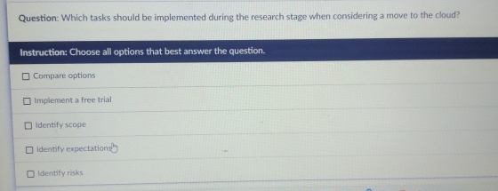  Question: Which tasks should be implemented during the research stage when