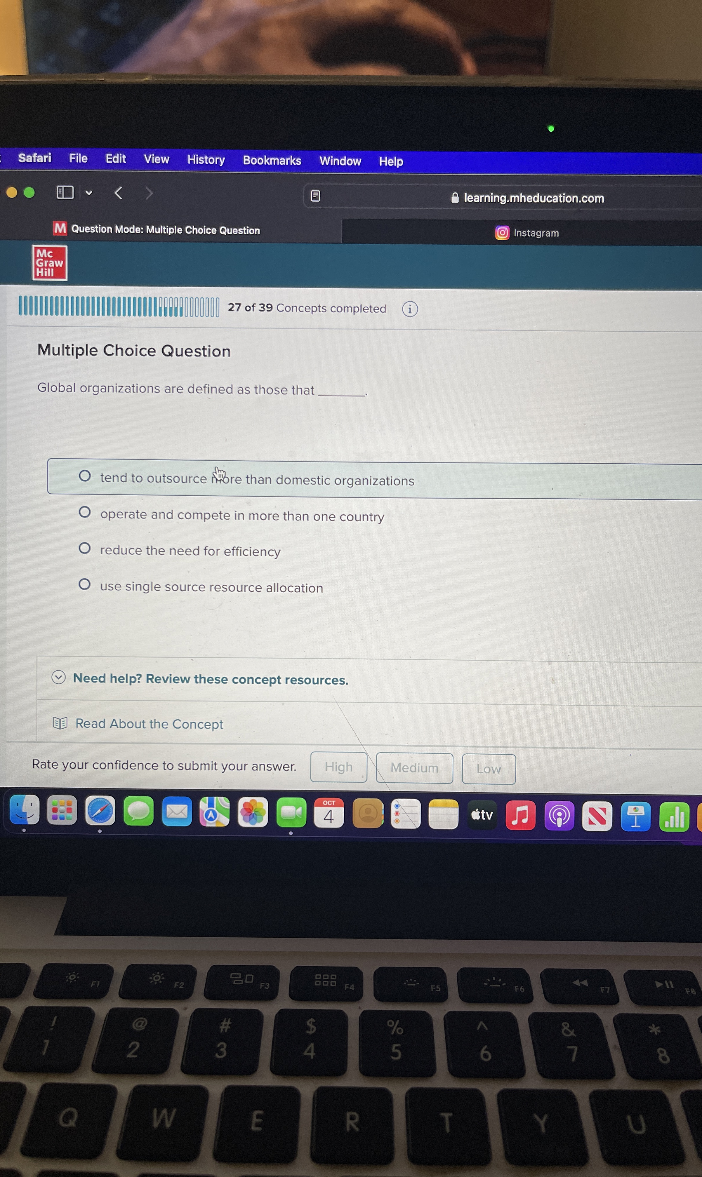  Multiple Choice Question Global organizations are defined as those that tend