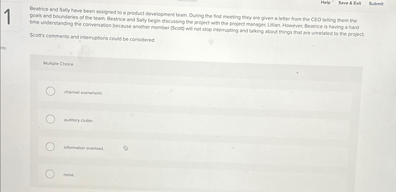  Help Save & Exit Submit Beatrice and Sally have been assigned
