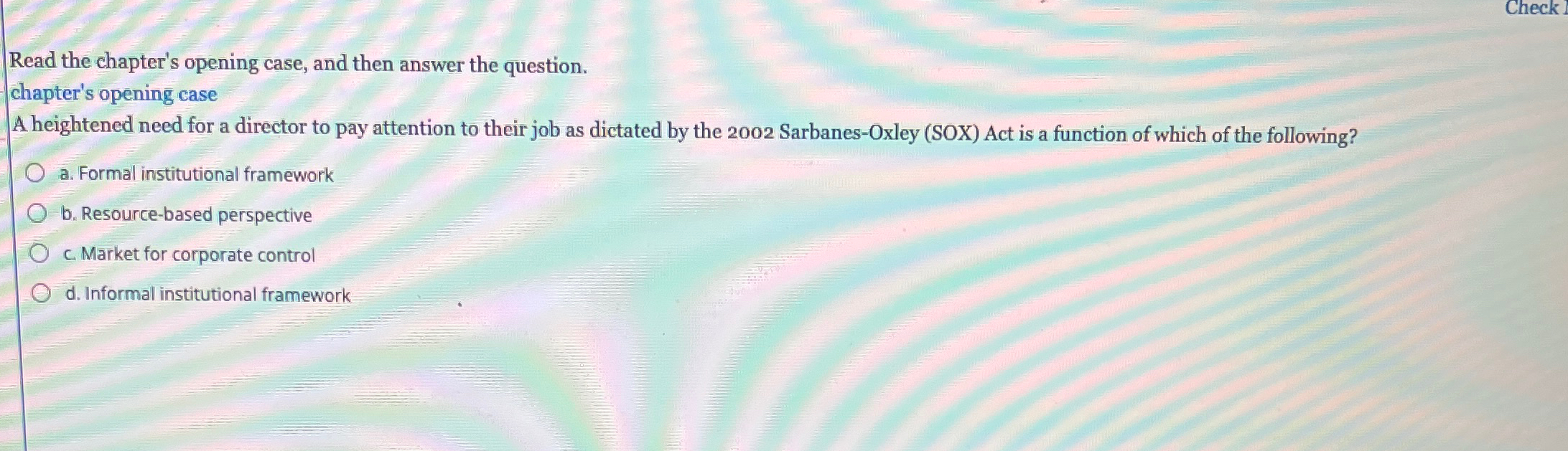  Read the chapter's opening case, and then answer the question. chapter's