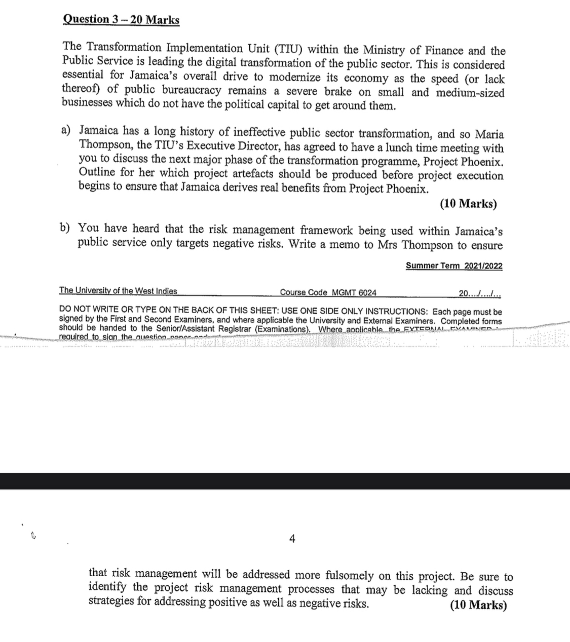  Question 3-20 Marks The Transformation Implementation Unit (TIU) within the Ministry