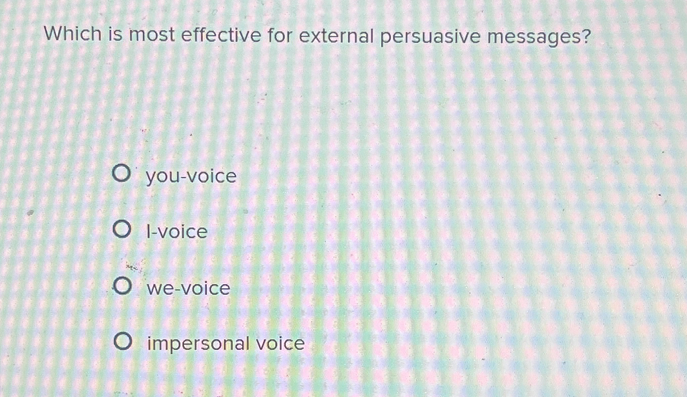  Which is most effective for external persuasive messages? you-voice I-voice we-voice