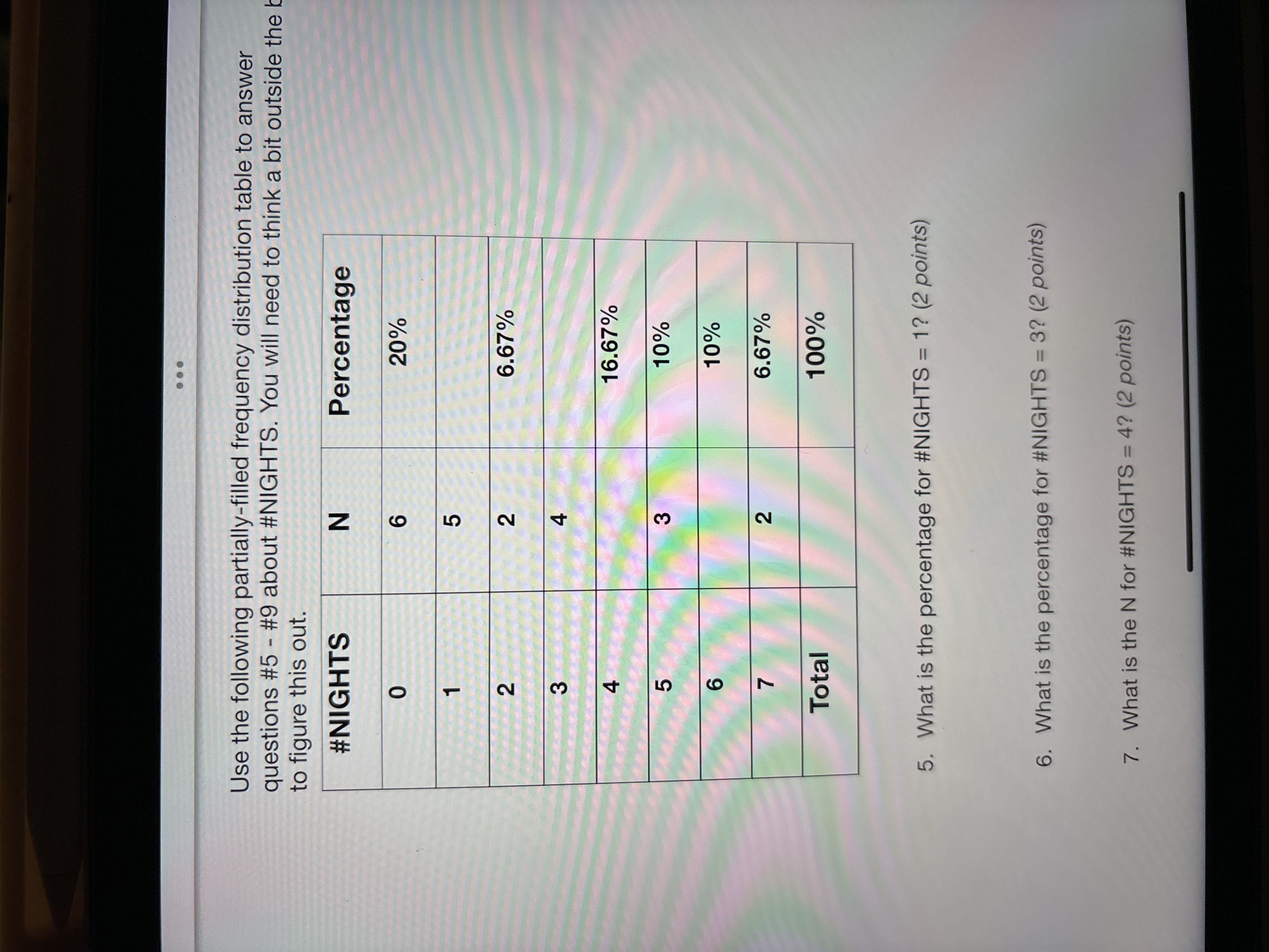  Use the following partially-filled frequency distribution table to answer questions #5-