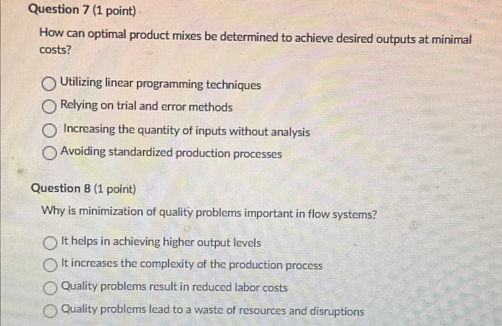  Question 7(1 point) How can optimal product mixes be determined to