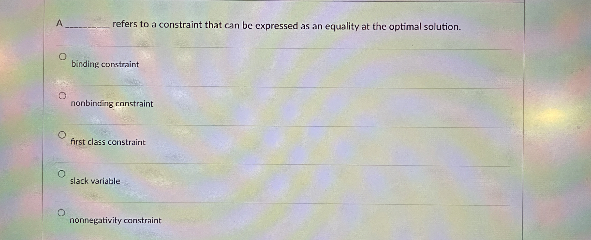  A refers to a constraint that can be expressed as an