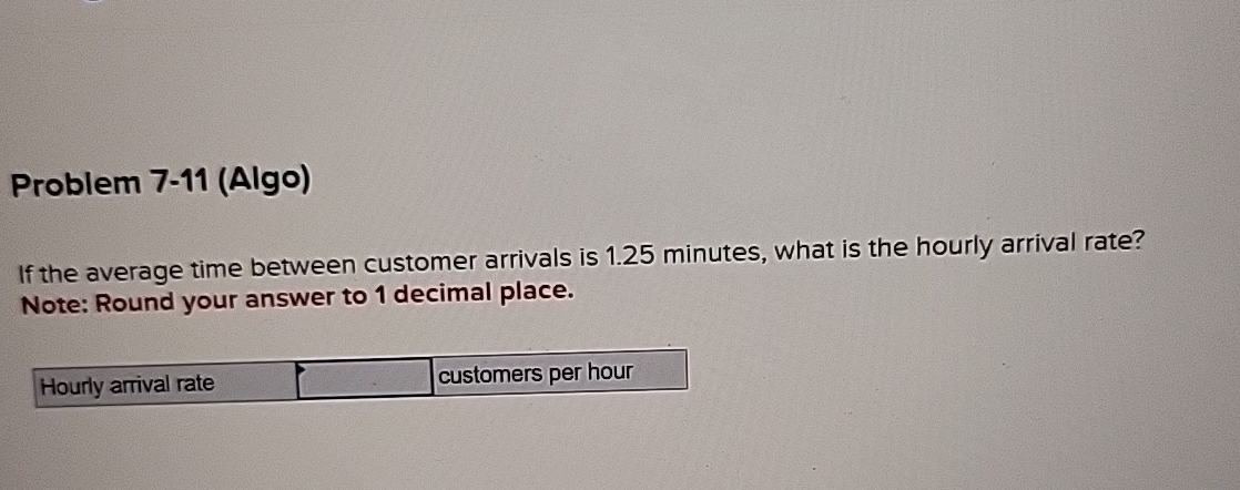  Problem 7-11(Algo) If the average time between customer arrivals is 1.25