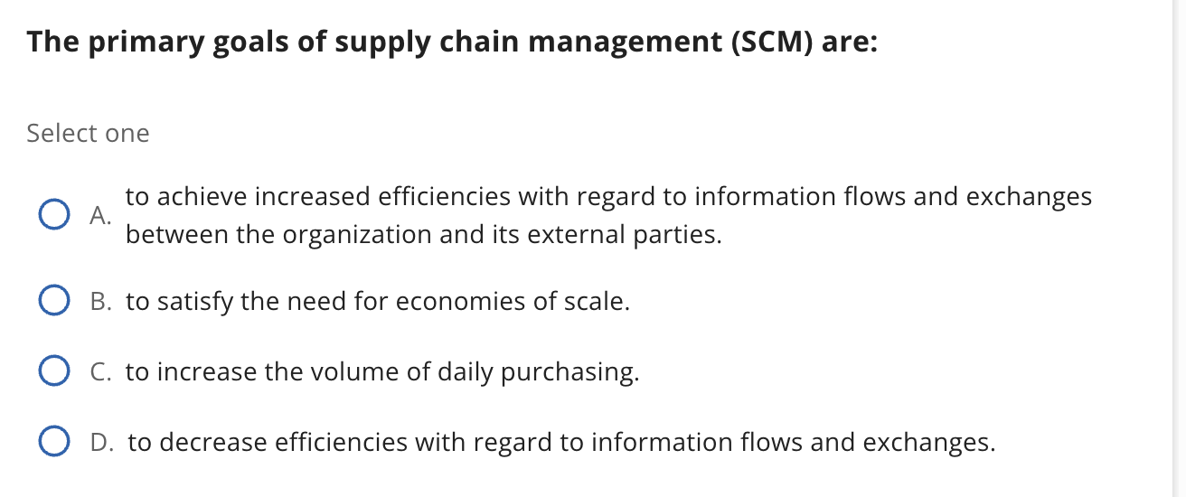  Select one A. to achieve increased efficiencies with regard to information