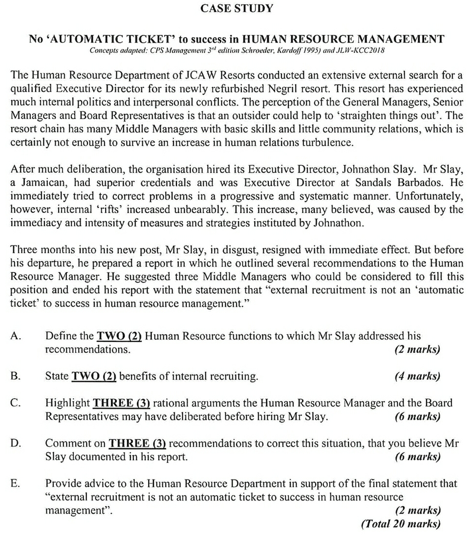  CASE STUDY No 'AUTOMATIC TICKET' to success in HUMAN RESOURCE MANAGEMENT