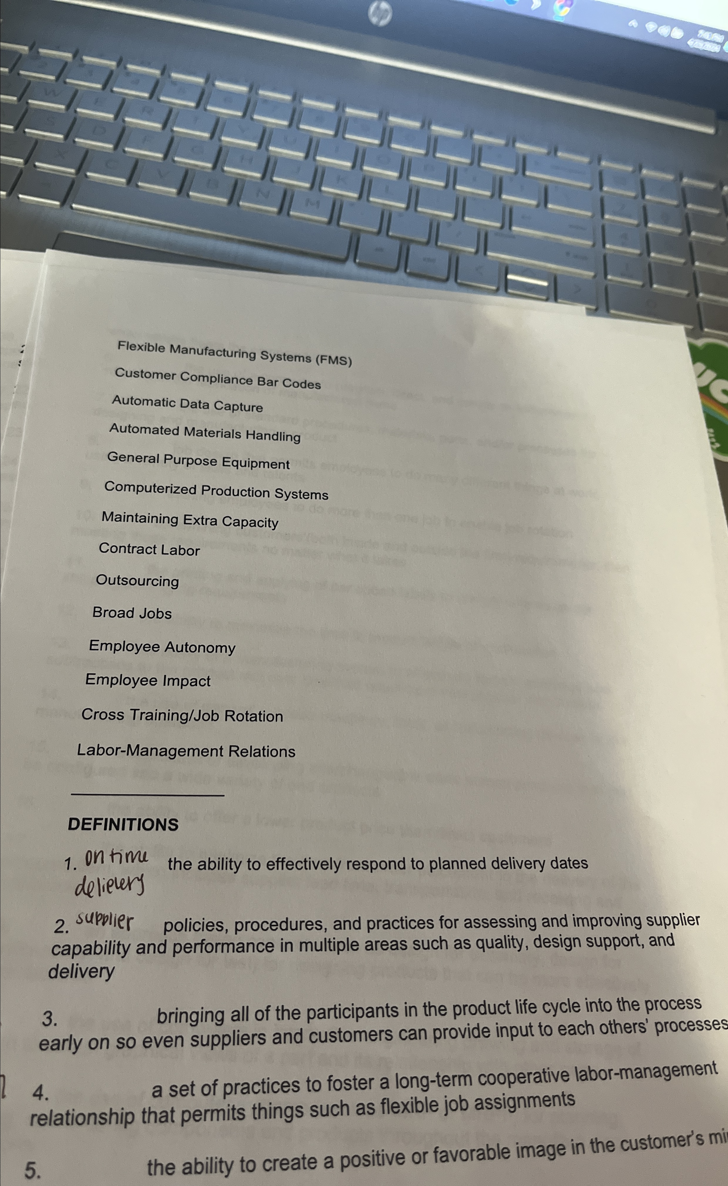  Flexible Manufacturing Systems (FMS) Customer Compliance Bar Codes Automatic Data Capture