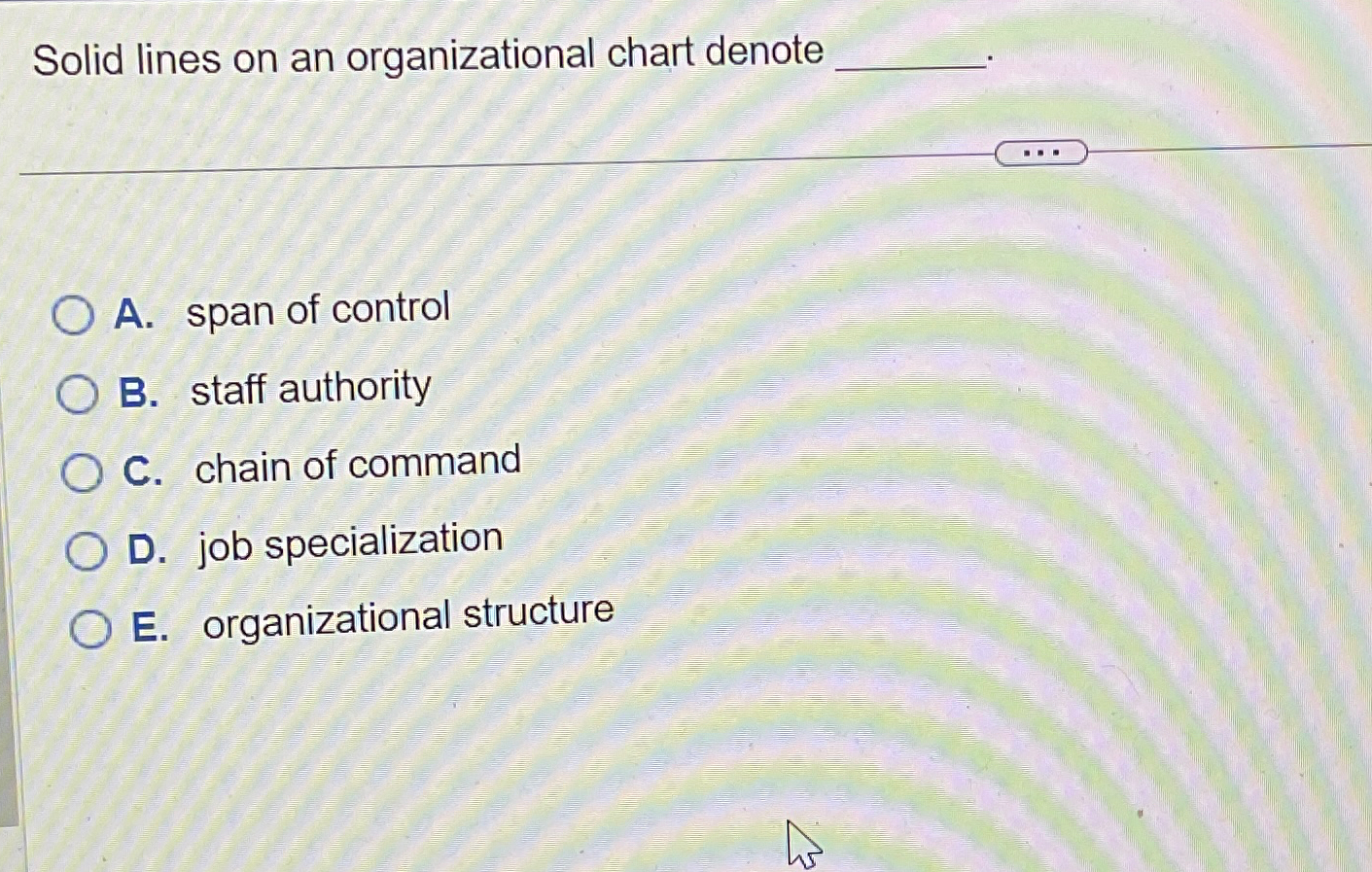  Solid lines on an organizational chart denote A. span of control