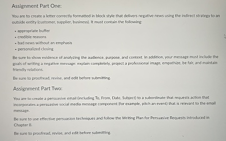  Assignment Part One: You are to create a letter correctly formatted