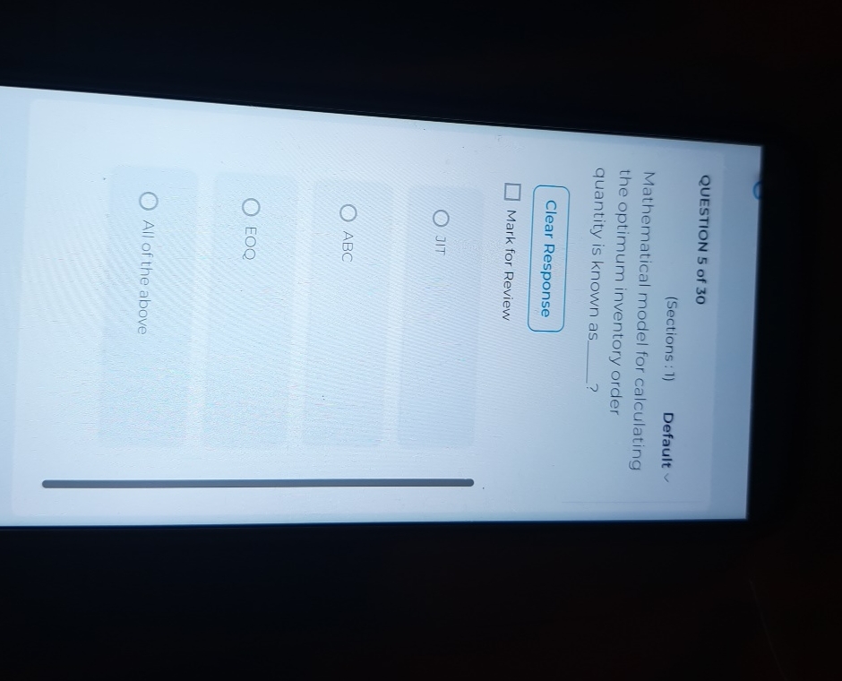  QUESTION 5 of 30 (Sections : 1) Default Mathematical model for