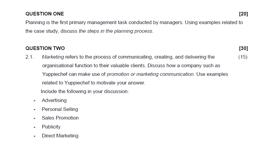  QUESTION ONE Planning is the first primary management task conducted by