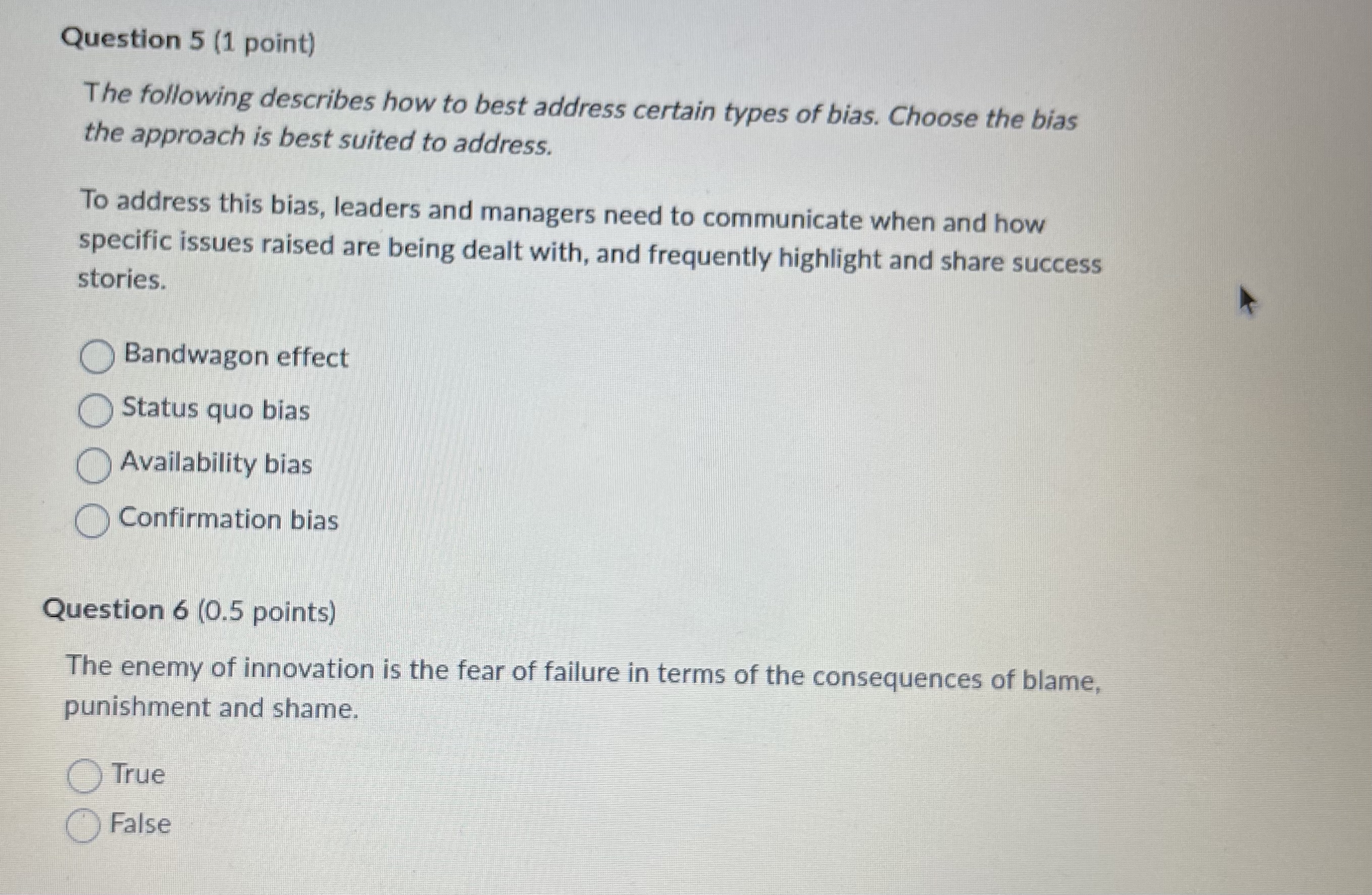  Question 5(1 point) The following describes how to best address certain