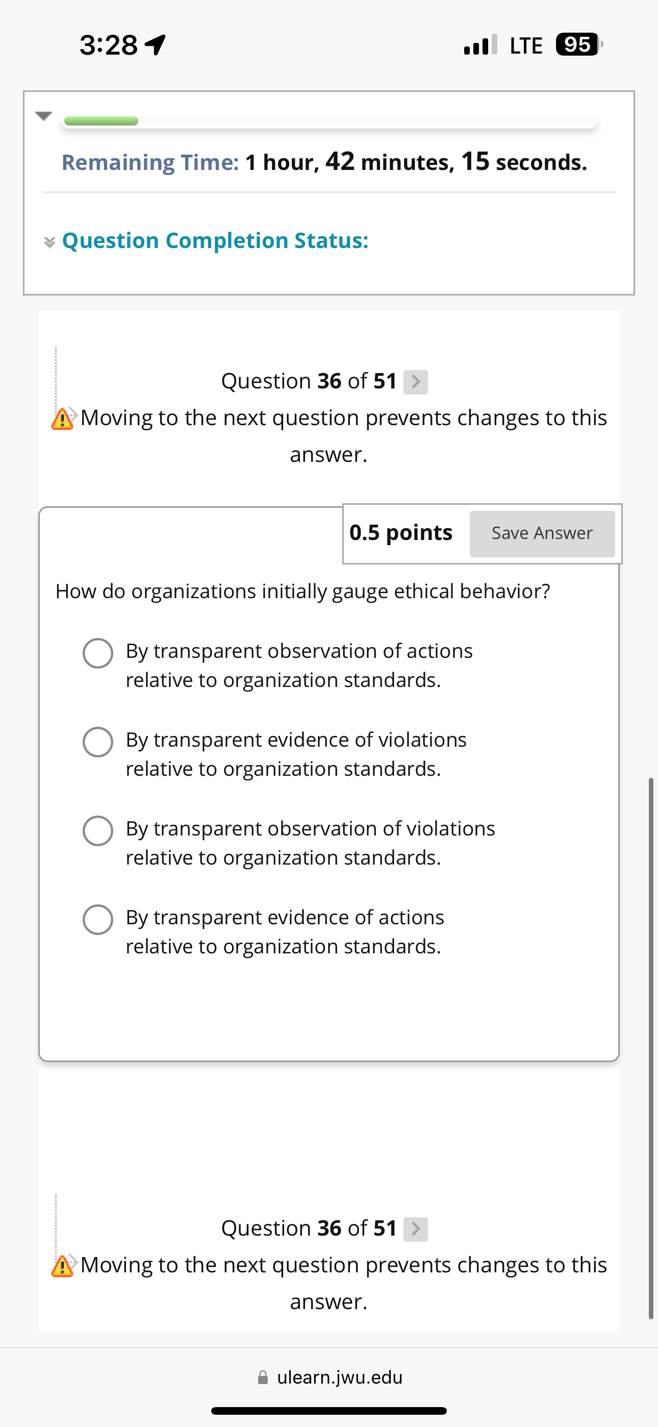  3:281 LTE 95 Remaining Time: 1 hour, 42 minutes, 15 seconds.
