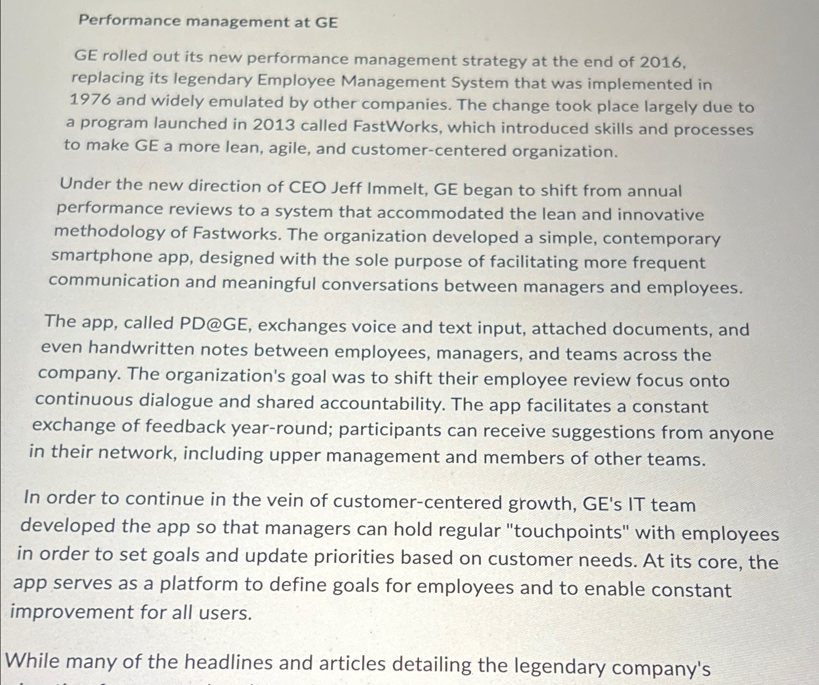  Performance management at GE GE rolled out its new performance management