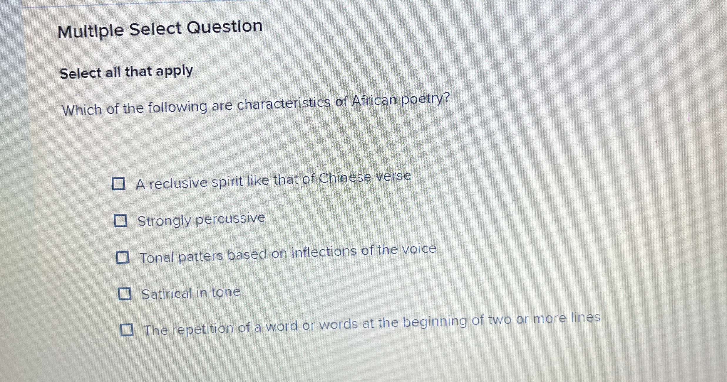  Multiple Select Question Select all that apply Which of the following