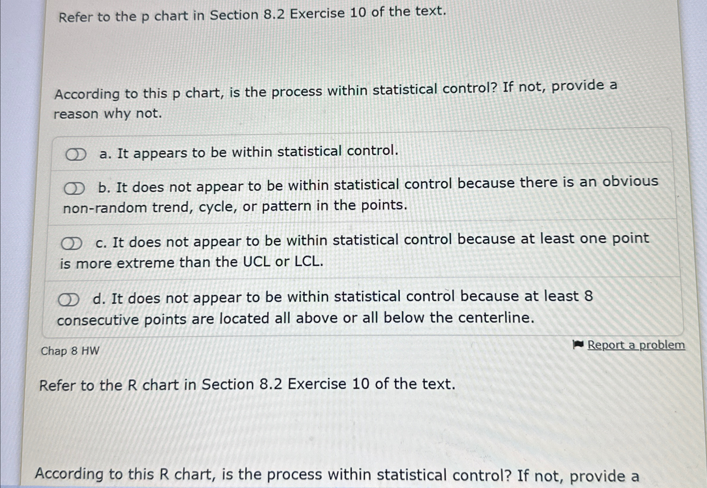  Refer to the p chart in Section 8.2 Exercise 10 of