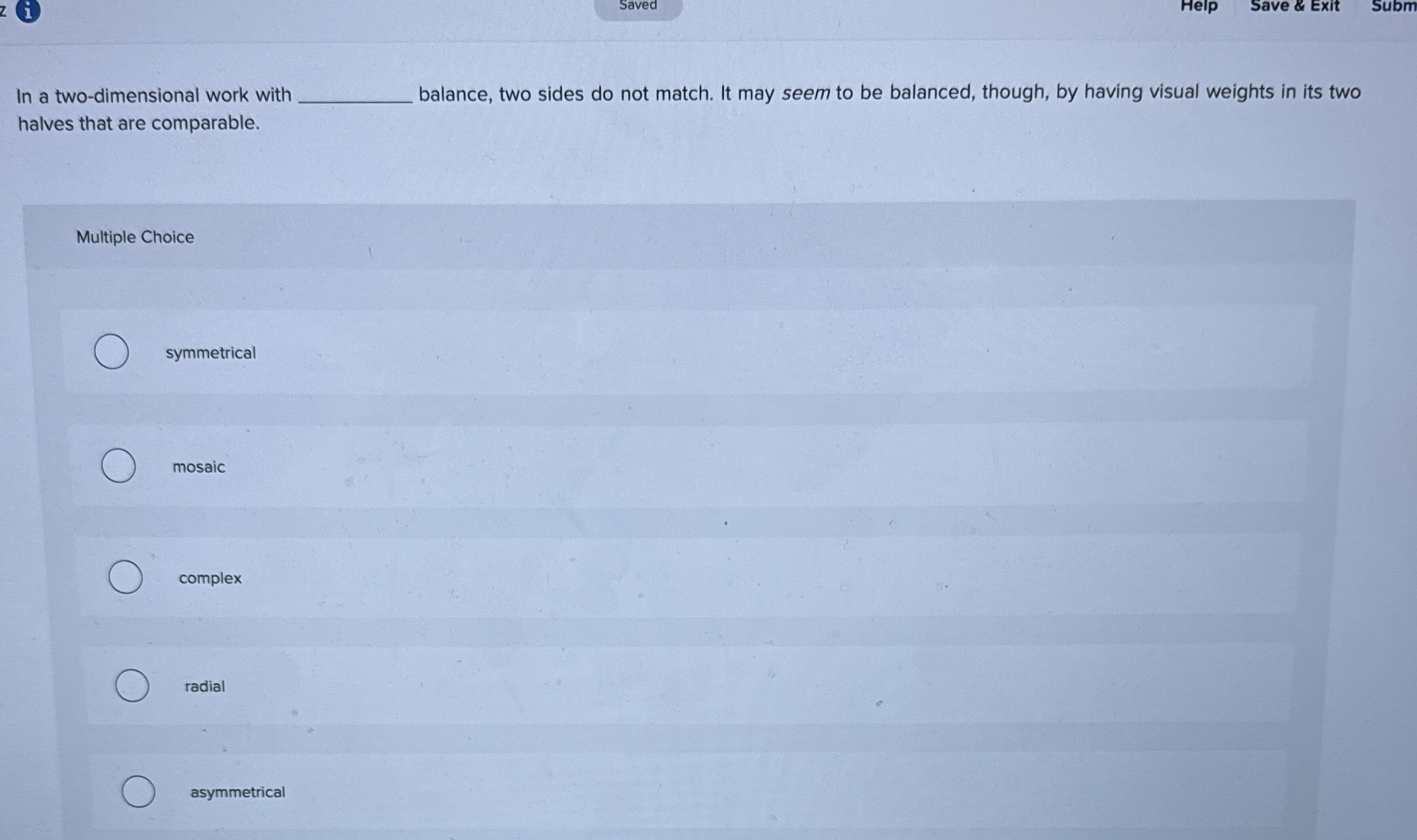  In a two-dimensional work with balance, two sides do not match.