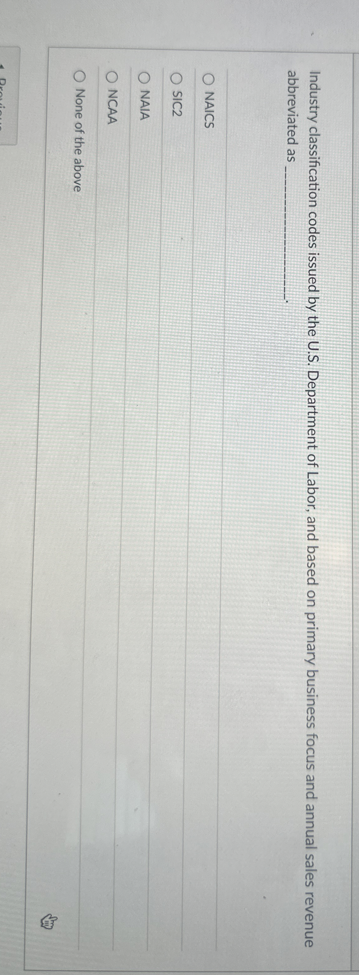  Industry classification codes issued by the U.S. Department of Labor, and