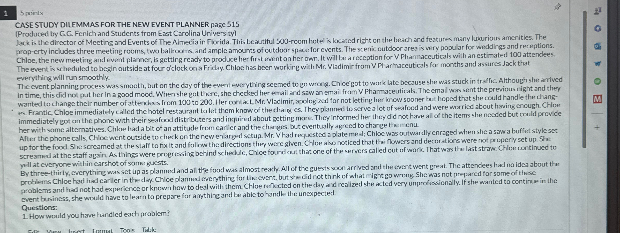  5 points CASE STUDY DILEMMAS FOR THE NEW EVENT PLANNER page