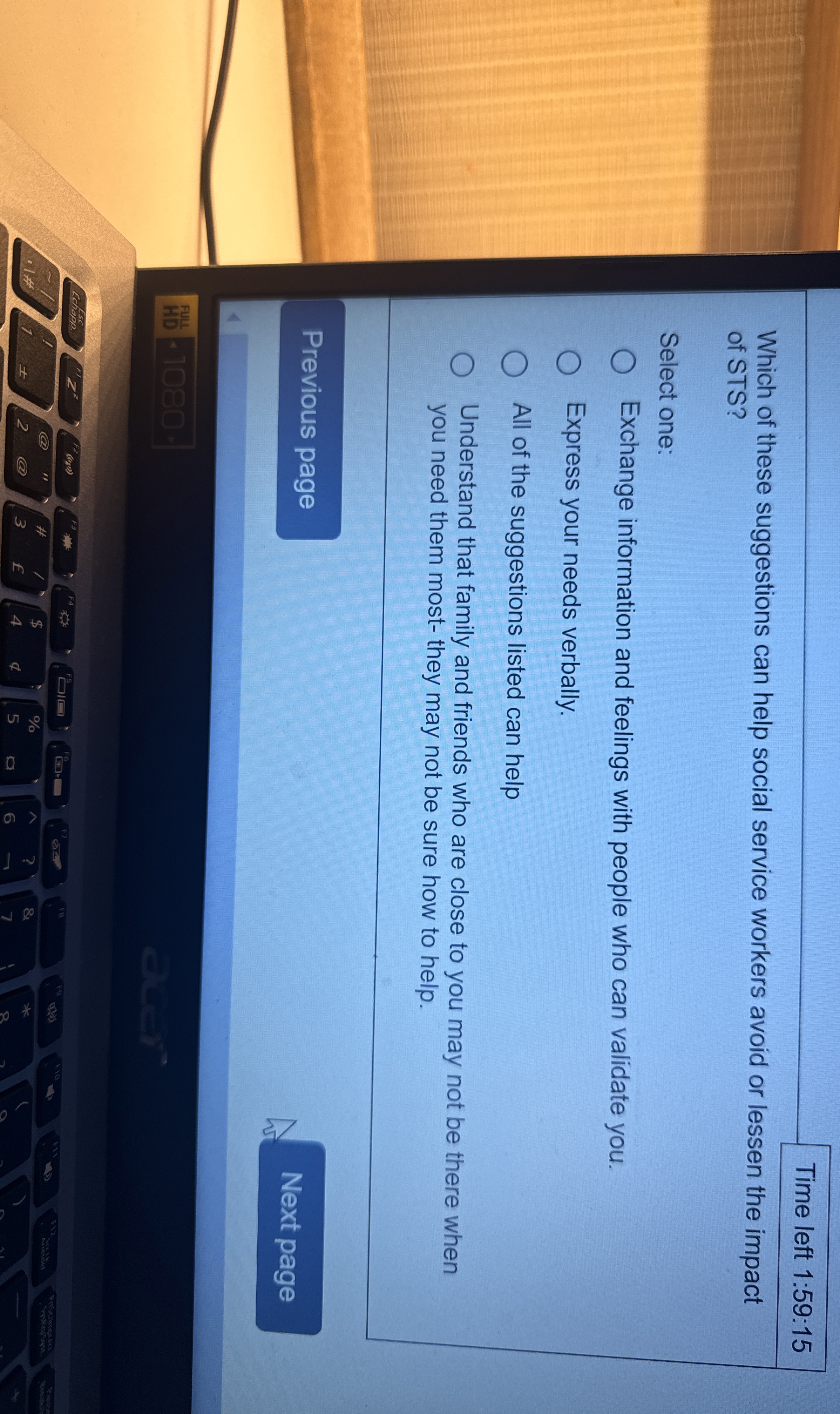  Time left 1:59:15 Which of these suggestions can help social service