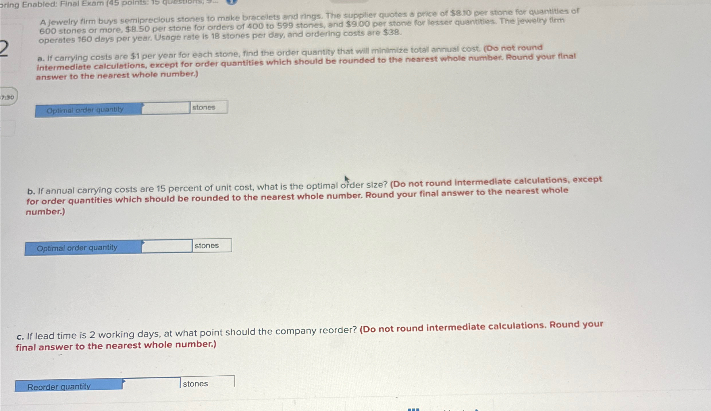 pring Enabled: Final Exam (45 politis: 15 questions, 5. A jewelry