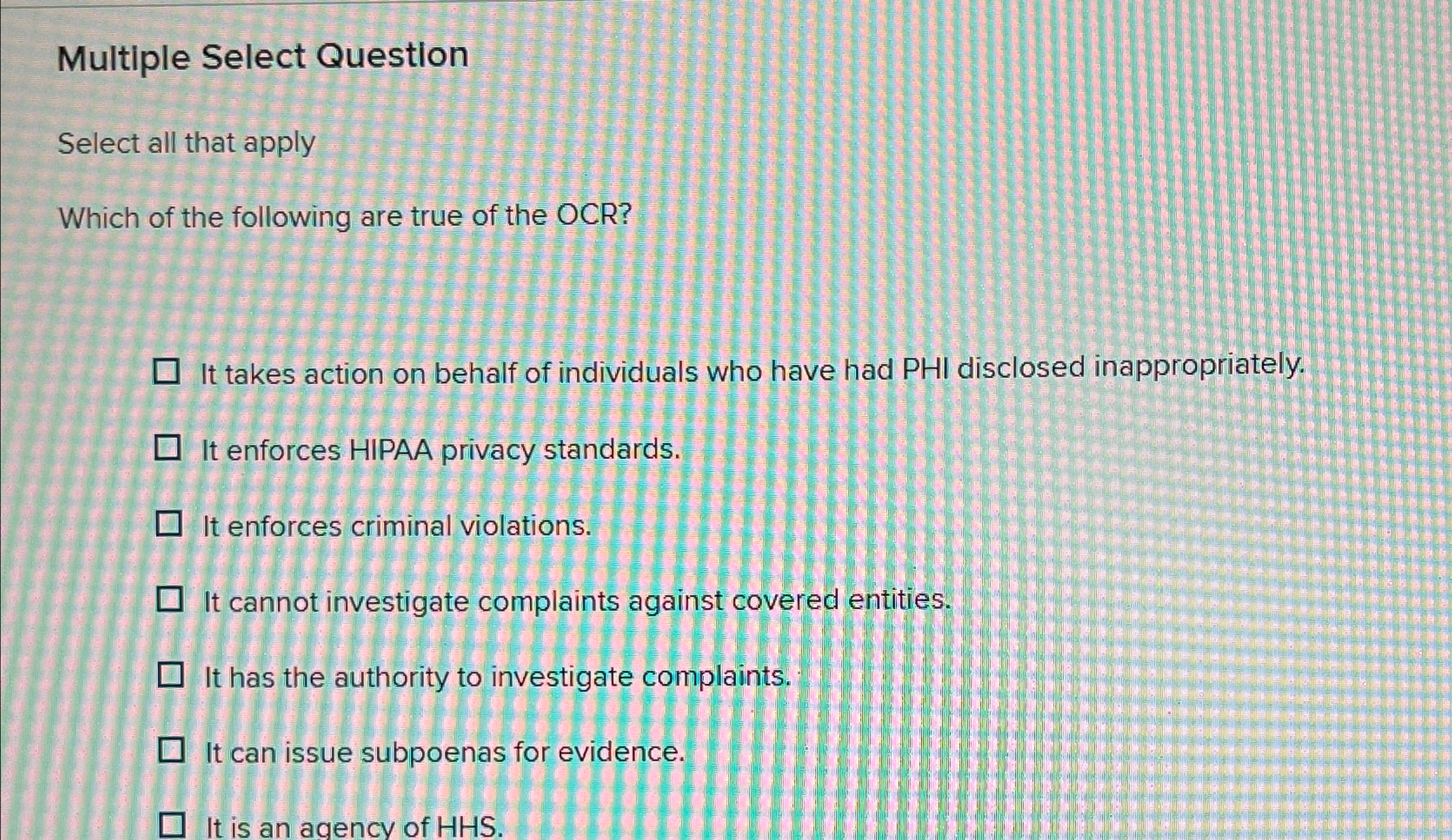  Multiple Select Question Select all that apply Which of the following