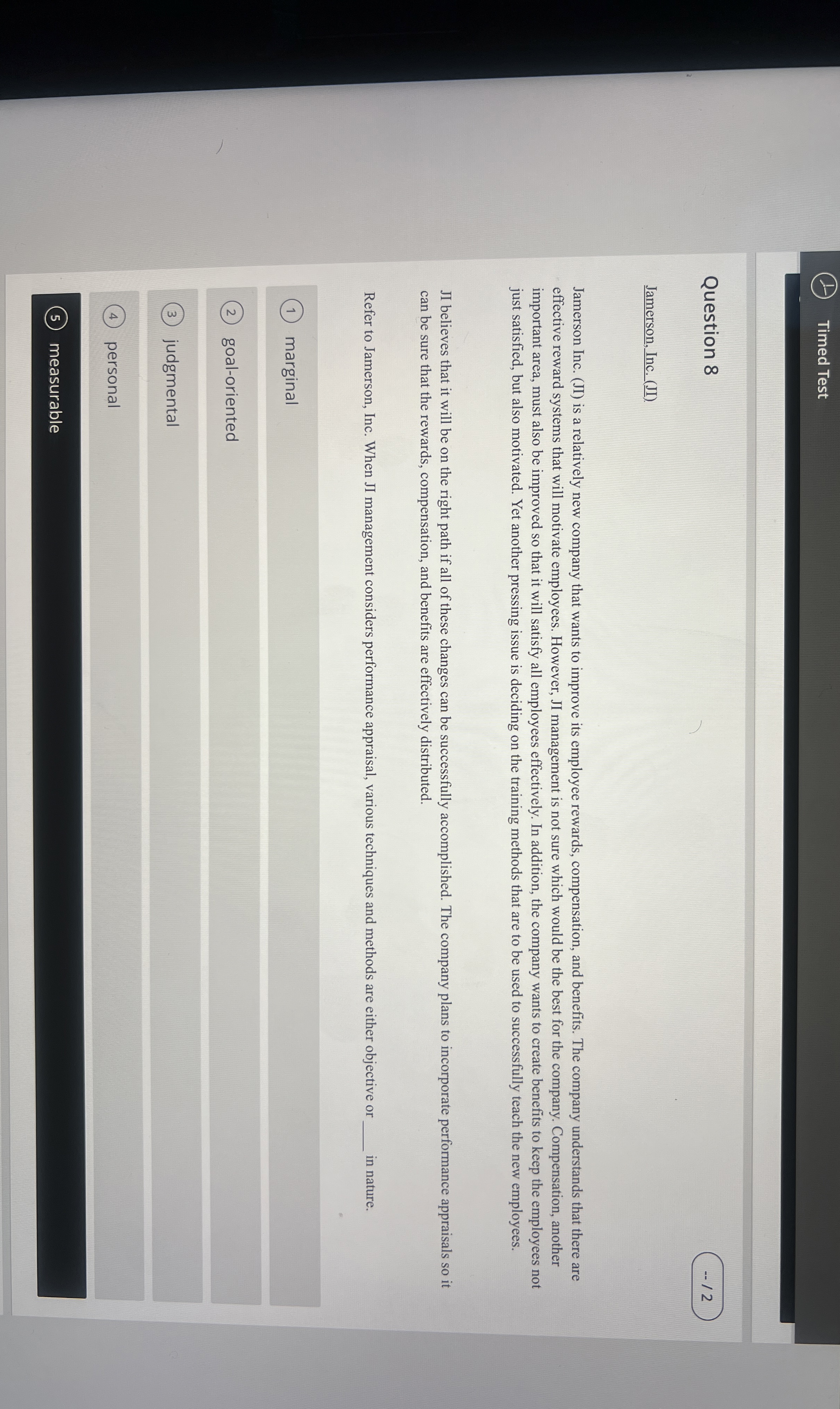  Timed Test Question 8 -12 Jamerson, Inc. (II). Jamerson Inc. (JI)