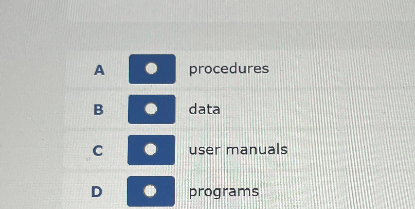  A procedures B data C user manuals D programs 